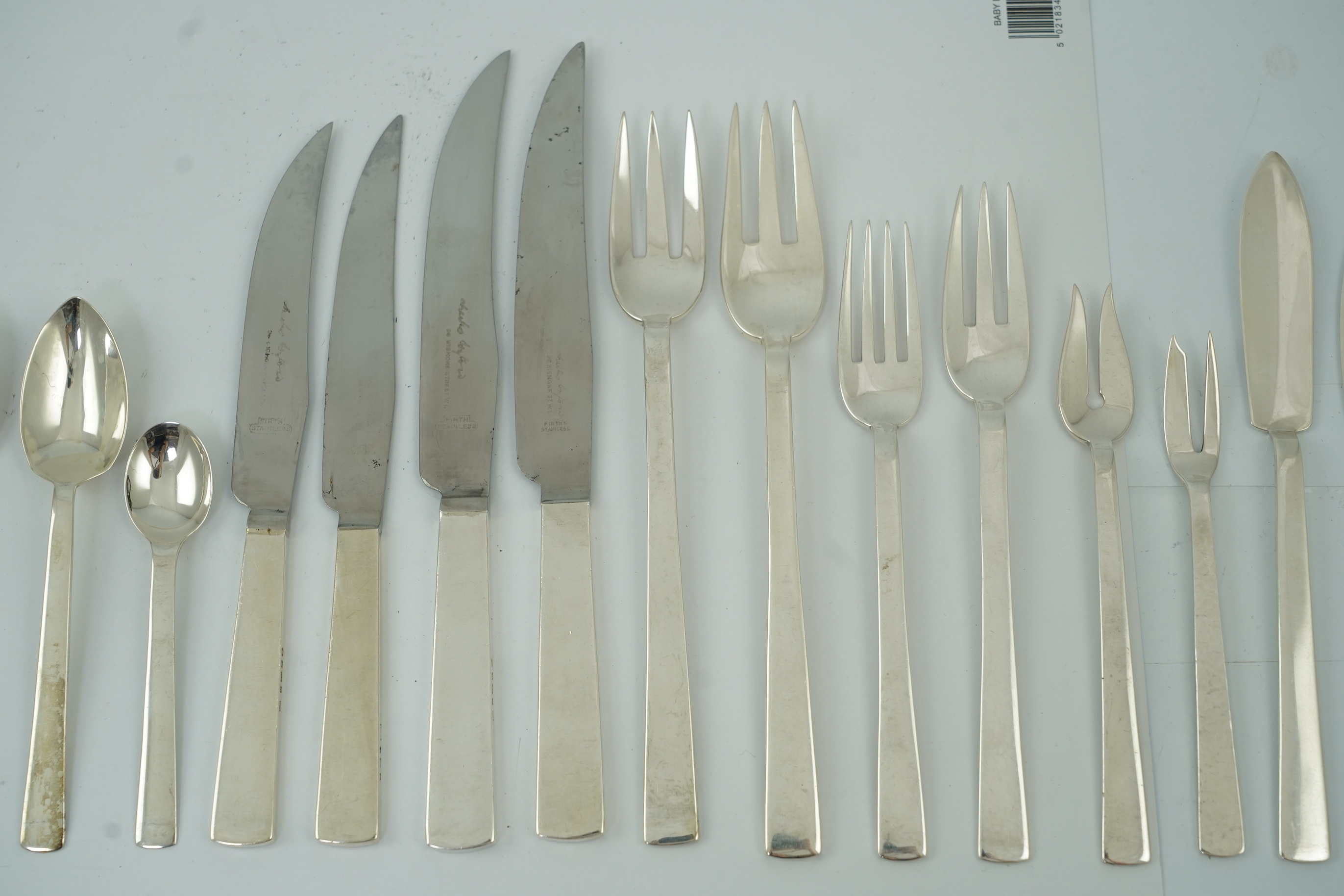 A canteen of George V Art Deco silver cutlery, by Charles Boyton